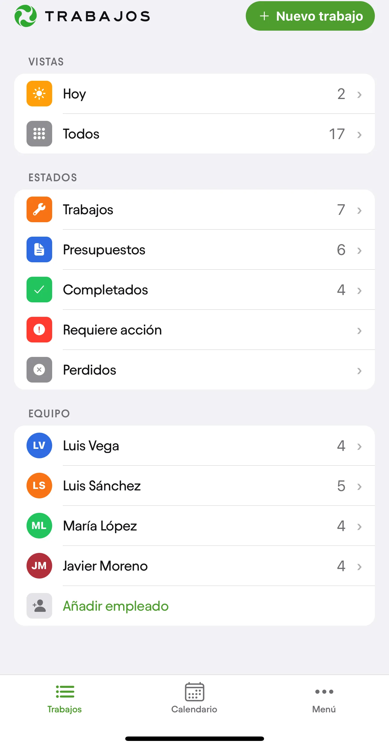 Lista de trabajos en la app de Avantium